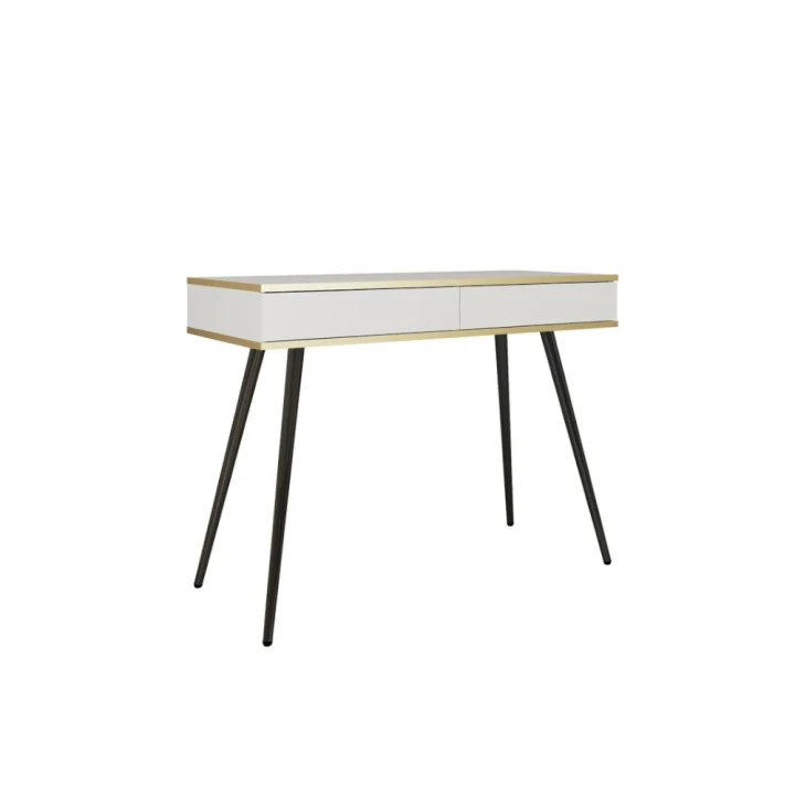 Toaletka Toro z szufladami w kolorze białym z czarnymi nogami na białym tle