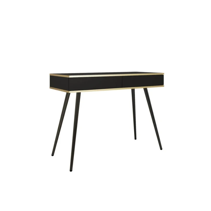 Toaletka Toro z szufladami w kolorze czarnym z czarnymi nogami na białym tle