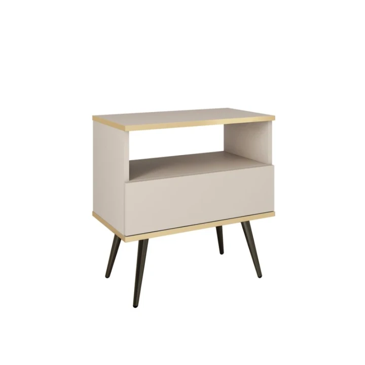 Stolik nocny Toro z szufladą w kolorze beżowym z czarnymi nogami