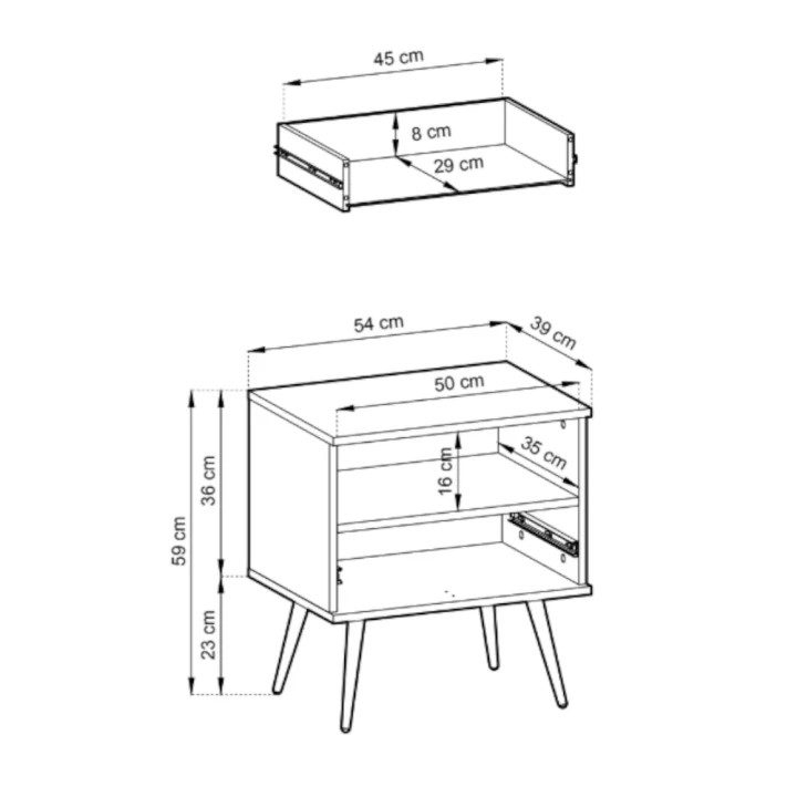 Stolik nocny Toro z szufladą wymiary