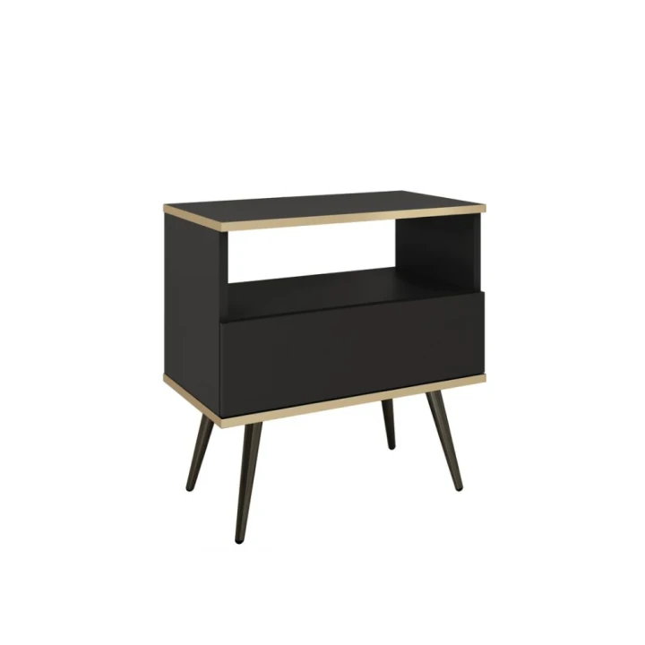 Stolik nocny Toro z szufladą w kolorze czarnym z czarnymi nogami na białym tle