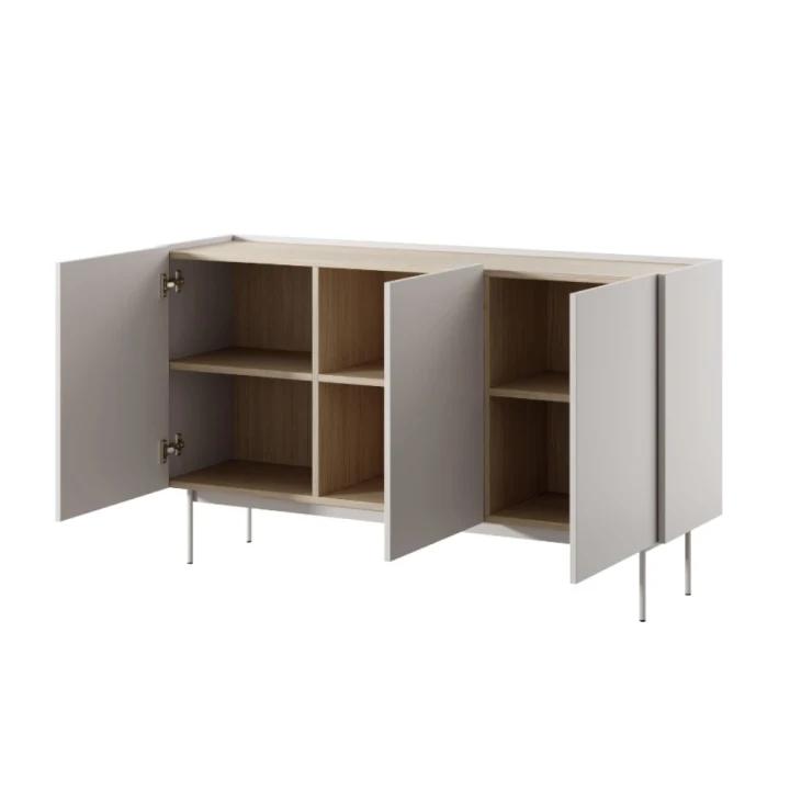 Kaszmirowa komoda Avenor trzydrzwiowa otwarta