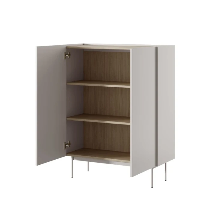 Kaszmirowa wysoka komoda Avenor dwudrzwiowa otwarta