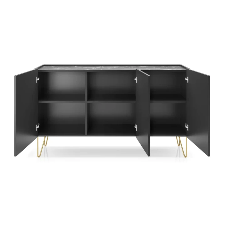 Komoda 144 cm Loft Gold z drzwiczkami otwarta