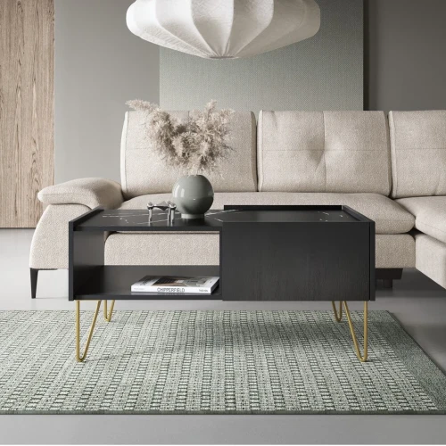 Stolik kawowy Loft Gold z szufladami