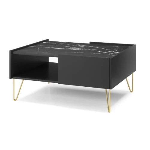 Stolik kawowy Loft Gold z szufladami na białym tle