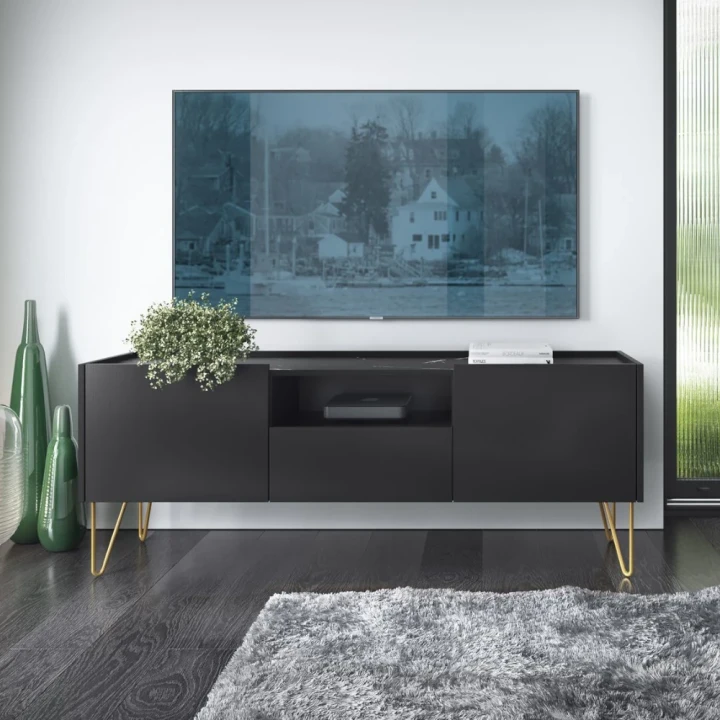 Szafka RTV Loft Gold z drzwiczkami i szufladą