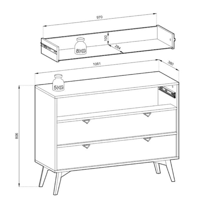 Komoda 106 cm Timber z szufladami wymiary