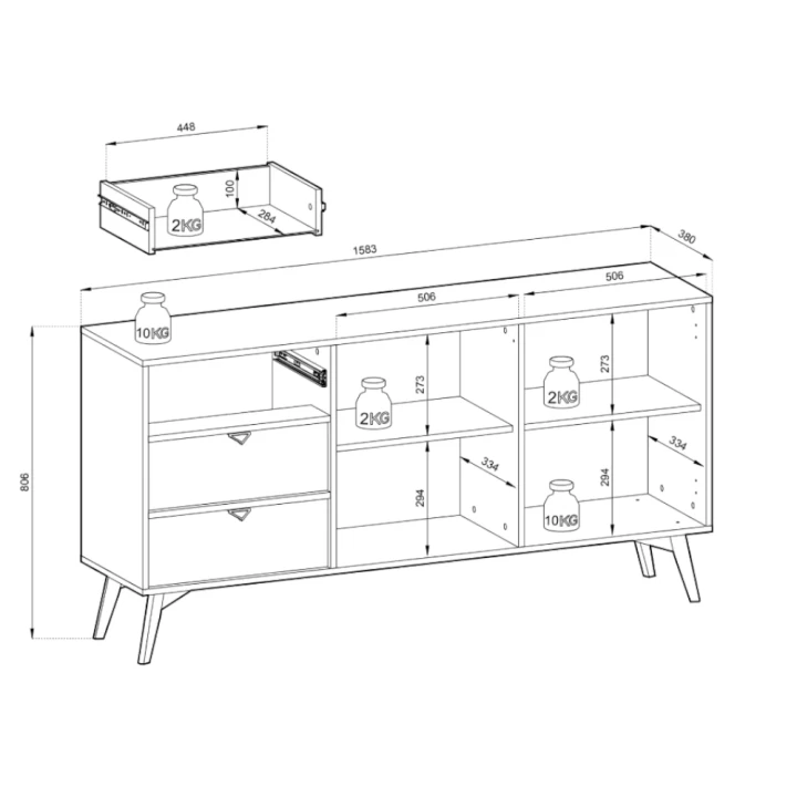 Komoda Timber z drzwiami i szufladami wymiary