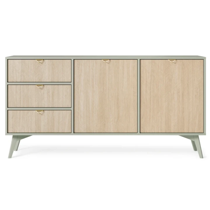 Komoda Timber z drzwiami i szufladami w kolorze eukaliptus od frontu