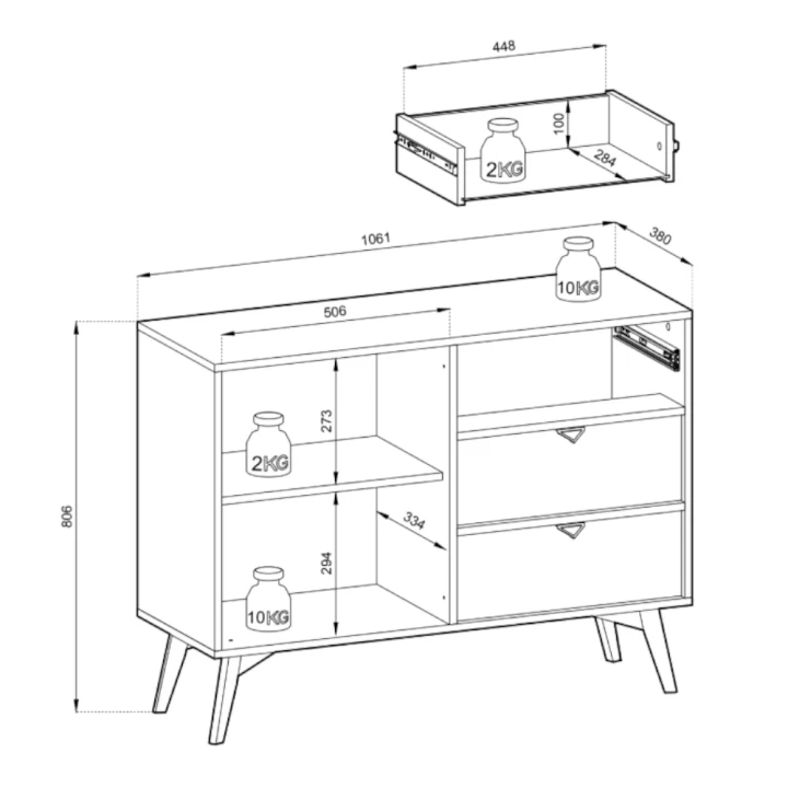 Komoda 106 cm Timber z drzwiczkami i szufladami wymiary