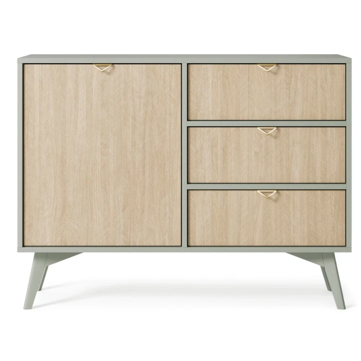 Komoda 106 cm Timber z drzwiczkami i szufladami w kolorze eukaliptus od frontu