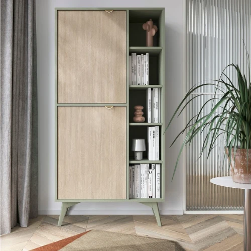 Regał Timber z drzwiczkami w kolorze eukaliptus
