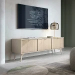 Szafka RTV Timber z drzwiczkami w kolorze beż piaskowy