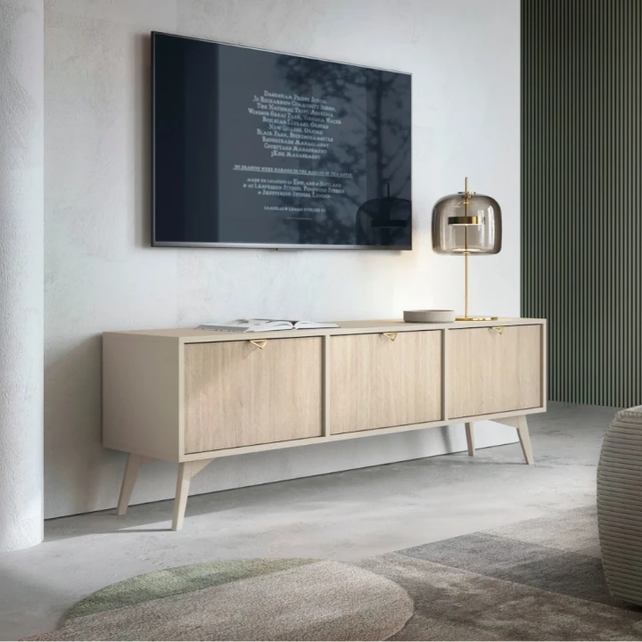 Szafka RTV Timber z drzwiczkami w kolorze beż piaskowy