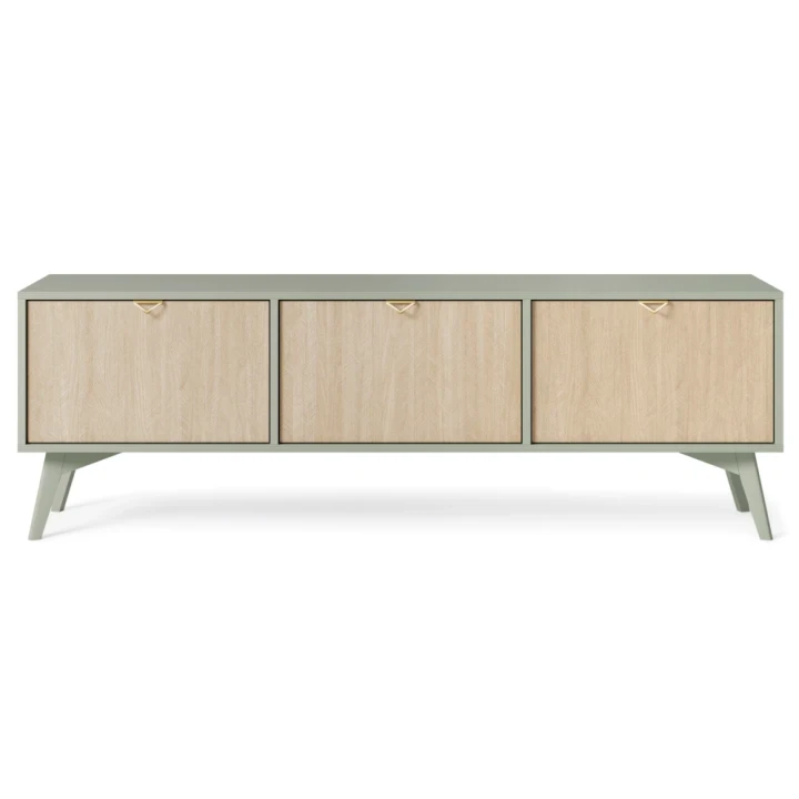 Szafka RTV Timber z drzwiczkami w kolorze eukaliptus od frontu