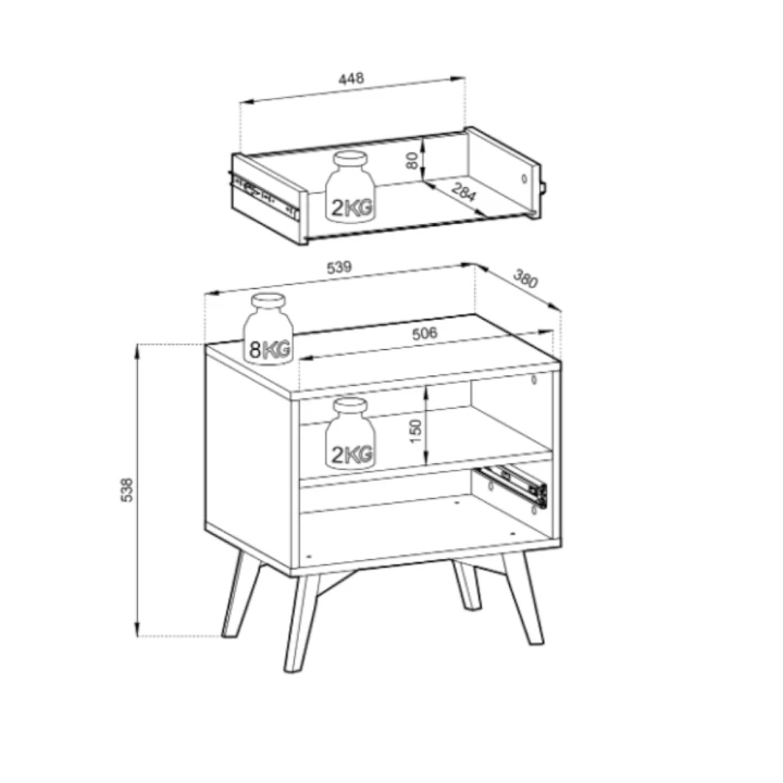 Stolik nocny Timber z szufladą wymiary
