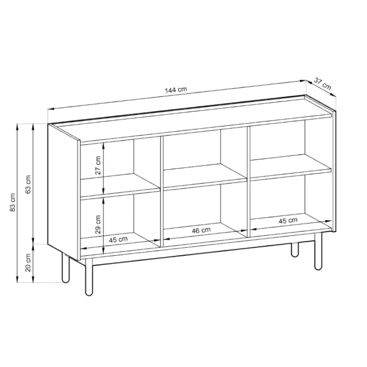 Komoda 144cm Tavro dąb Riviera wymiary