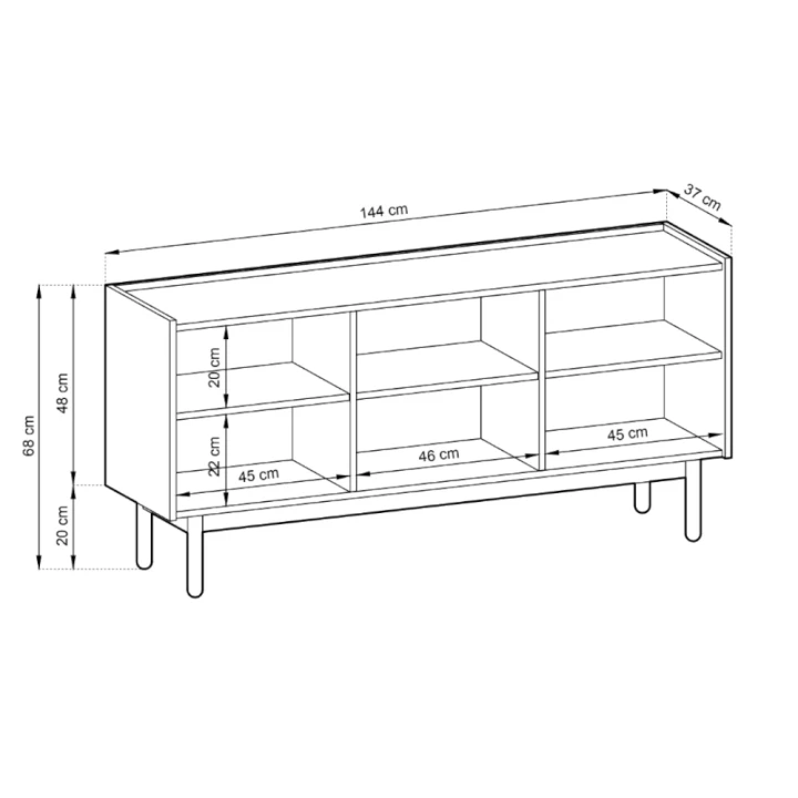 Komoda niska 144cm Tavro dąb Riviera wymiary