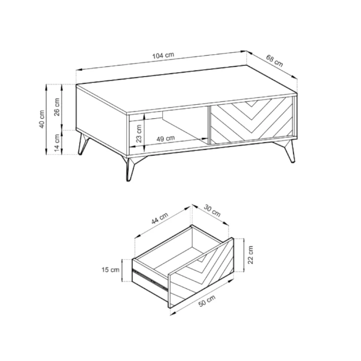 Stolik kawowy Valmo z szufladami wymiary