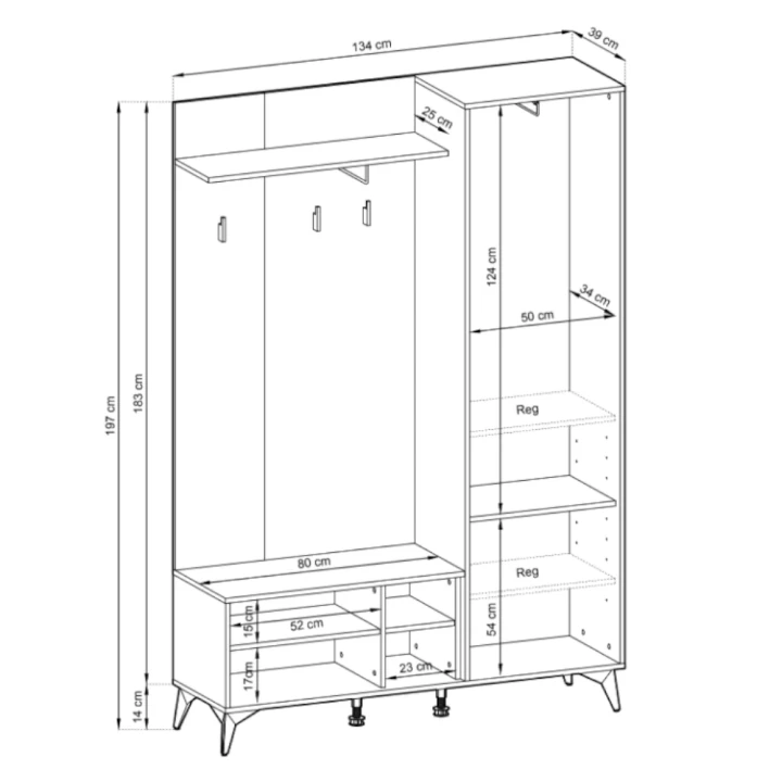 Garderoba z lustrem Valmo wymiary