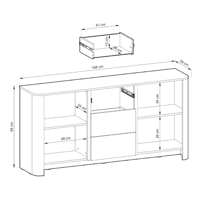 Komoda Kairo dwudrzwiowa z trzema szufladami wymiary