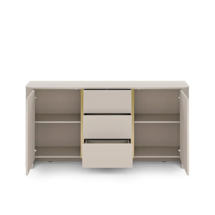 Komoda Kairo dwudrzwiowa z trzema szufladami kaszmirowa otwarta