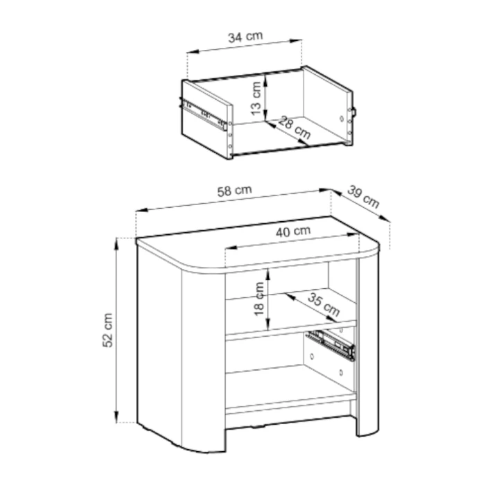 Stolik nocny Kairo z szufladą wymiary