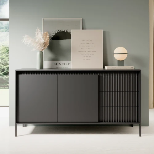 Komoda 153 cm z drzwiczkami i szufladami Verta czarna