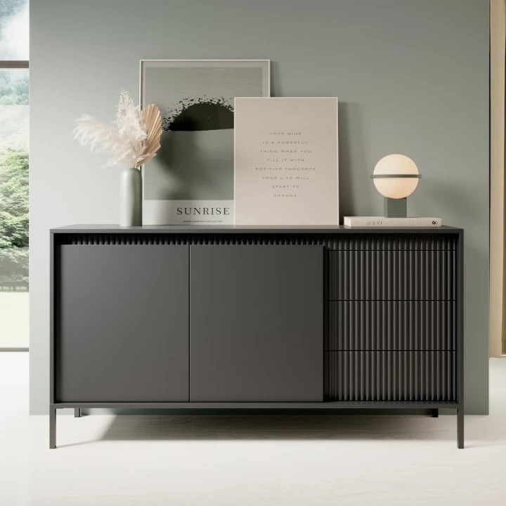 Komoda 153 cm z drzwiczkami i szufladami Verta czarna