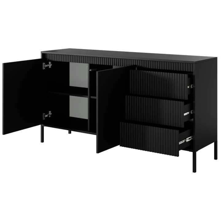 Komoda 153 cm z drzwiczkami i szufladami Verta czarna