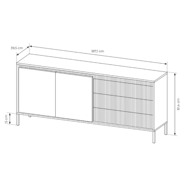 Komoda 187 cm z drzwiczkami i szufladami Verta wymiary