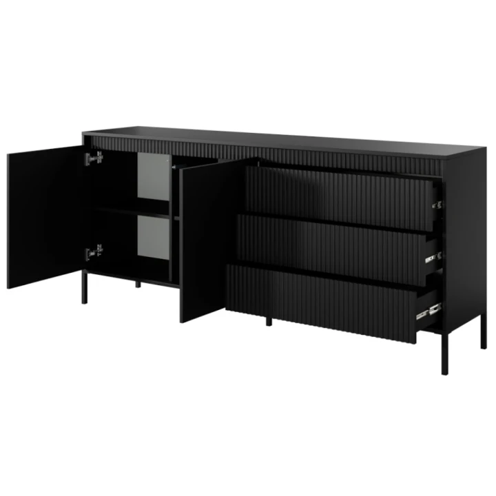 Komoda 187 cm z drzwiczkami i szufladami Verta czarna