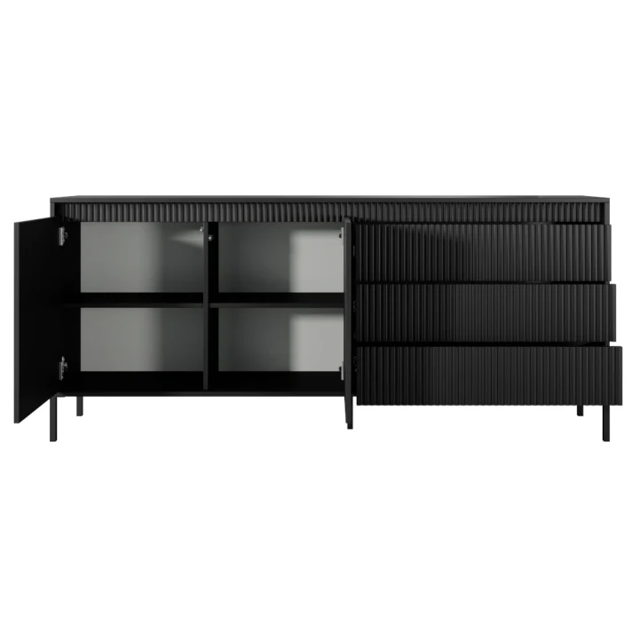 Komoda 187 cm z drzwiczkami i szufladami Verta czarna