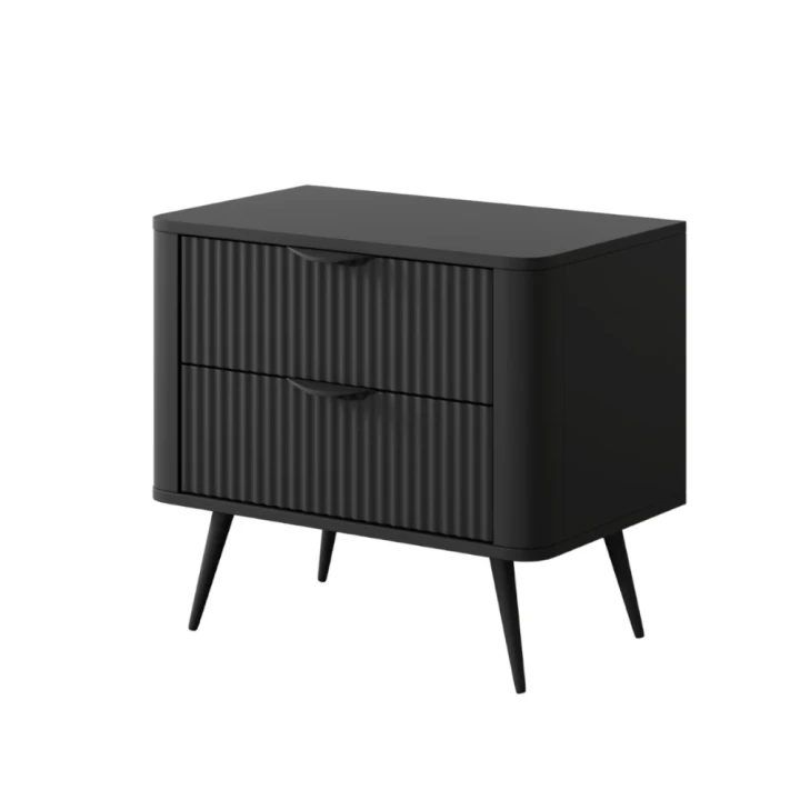 Stolik nocny do sypialni Amelia z ryflowanymi szufladami czarny