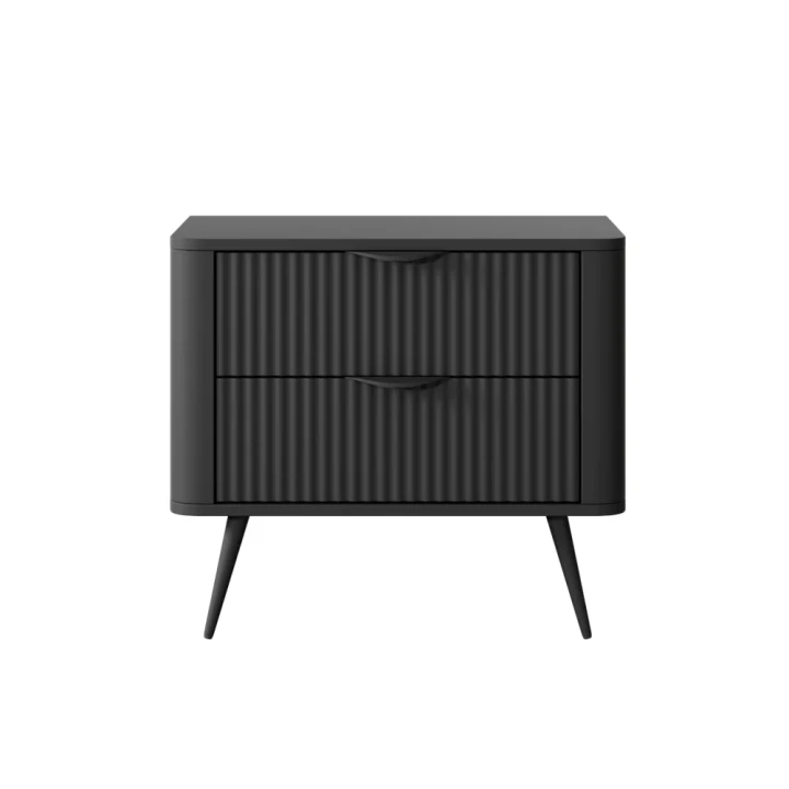 Stolik nocny do sypialni Amelia z ryflowanymi szufladami czarny
