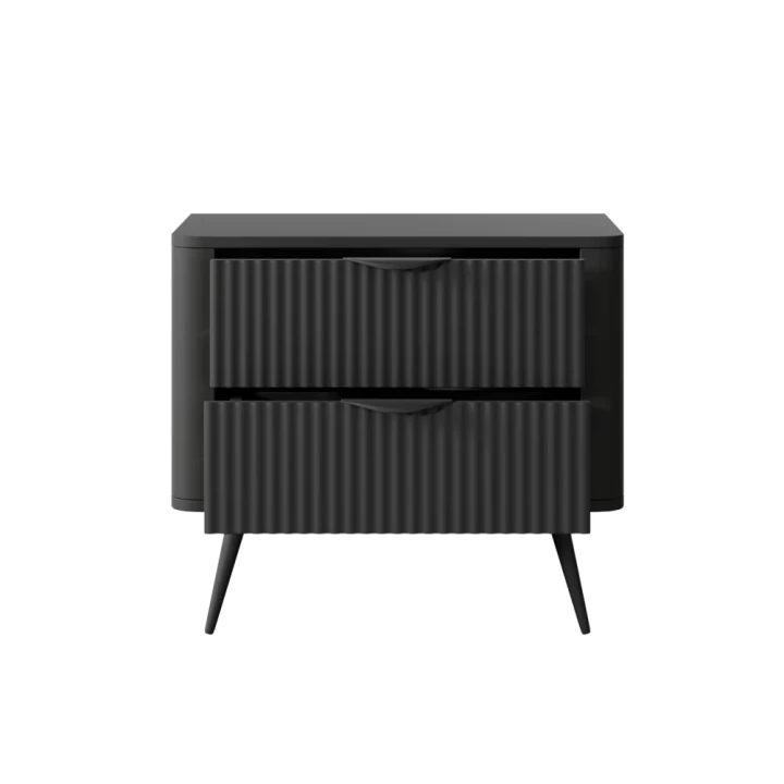 Stolik nocny do sypialni Amelia z ryflowanymi szufladami czarny