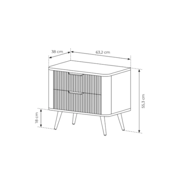 Stolik nocny do sypialni Amelia z ryflowanymi szufladami wymiary