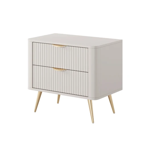 Stolik nocny do sypialni Amelia z ryflowanymi szufladami beżowy