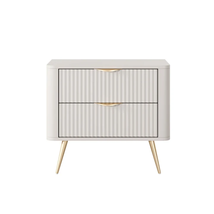 Stolik nocny do sypialni Amelia z ryflowanymi szufladami beżowy