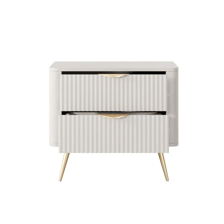 Stolik nocny do sypialni Amelia z ryflowanymi szufladami beżowy