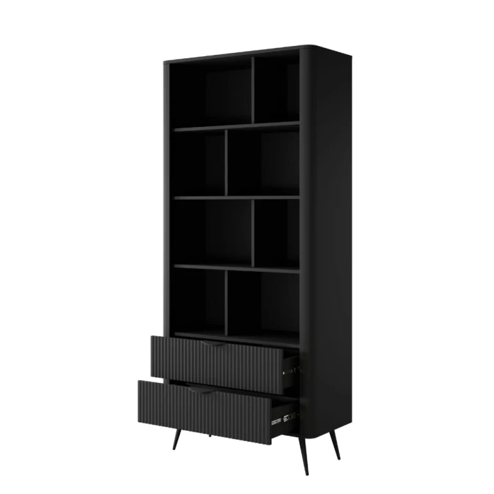 Regał Amelia z ryflowanymi szufladami czarny