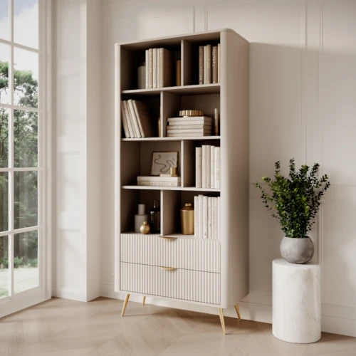 Regał Amelia z ryflowanymi szufladami beżowy