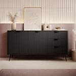 Komoda z drzwiczkami i szufladami ryflowana Amelia czarna