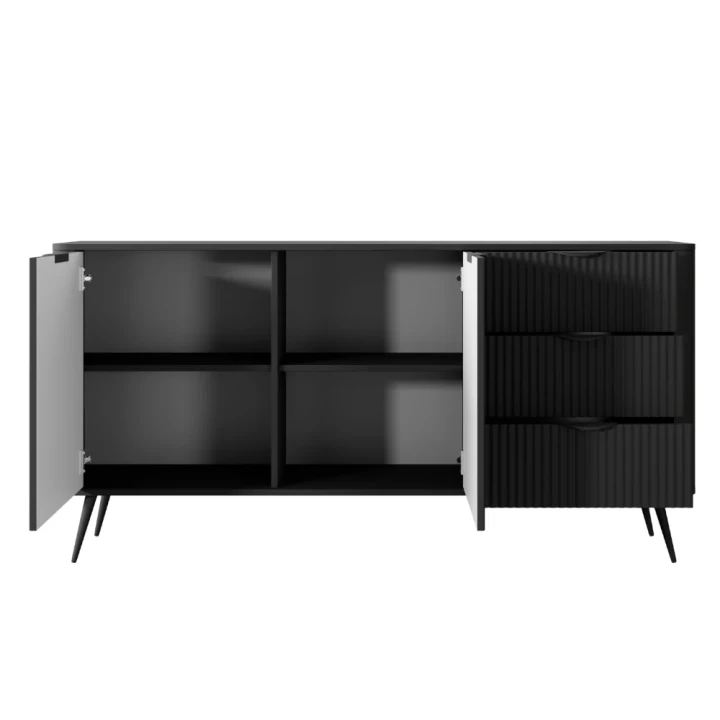 Komoda z drzwiczkami i szufladami ryflowana Amelia czarna