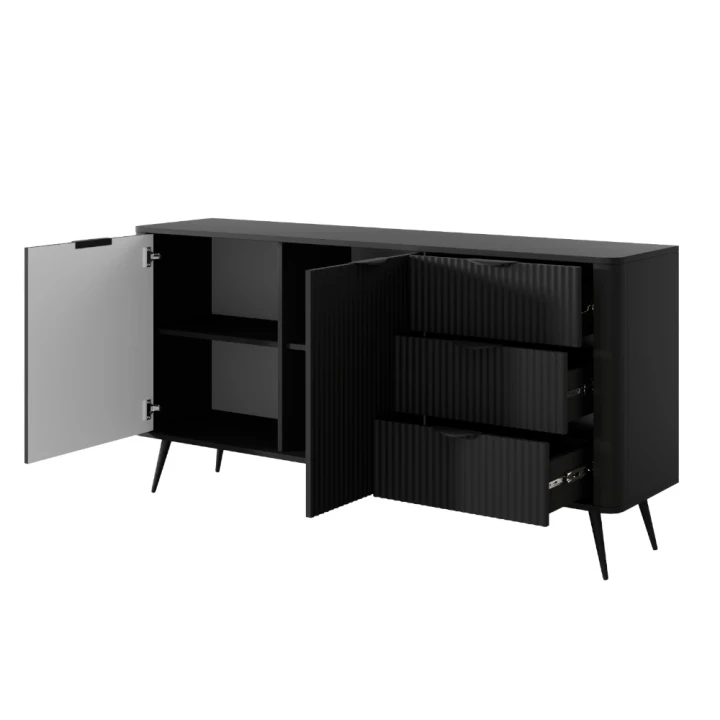 Komoda z drzwiczkami i szufladami ryflowana Amelia czarna