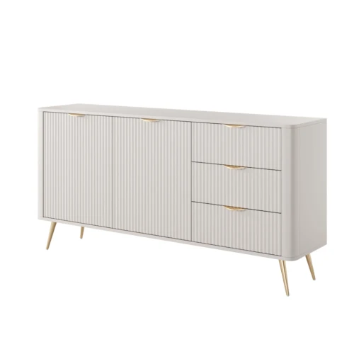 Komoda z drzwiczkami i szufladami ryflowana Amelia beżowa