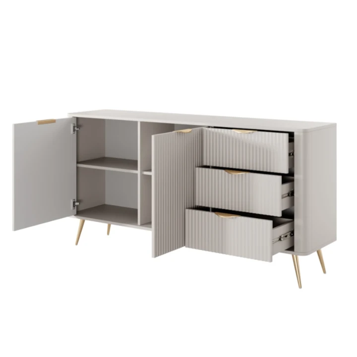 Komoda z drzwiczkami i szufladami ryflowana Amelia beżowa