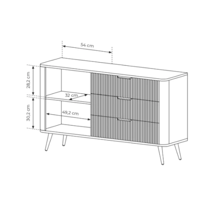 Komoda z drzwiczkami i szufladami 138 cm ryflowana Amelia wymiary