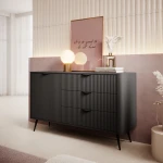 Komoda z drzwiczkami i szufladami 138 cm ryflowana Amelia czarna